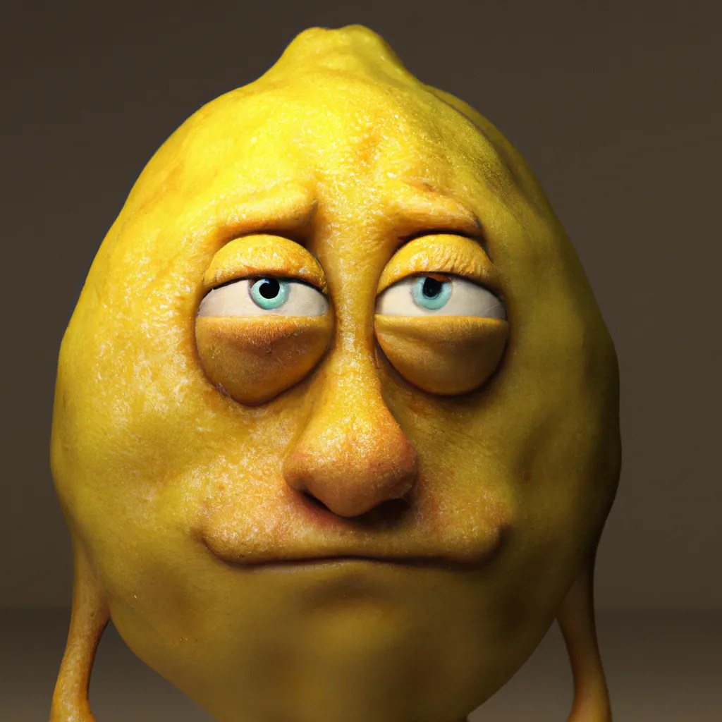 pixar portrait of a lemon with a human face and arms...