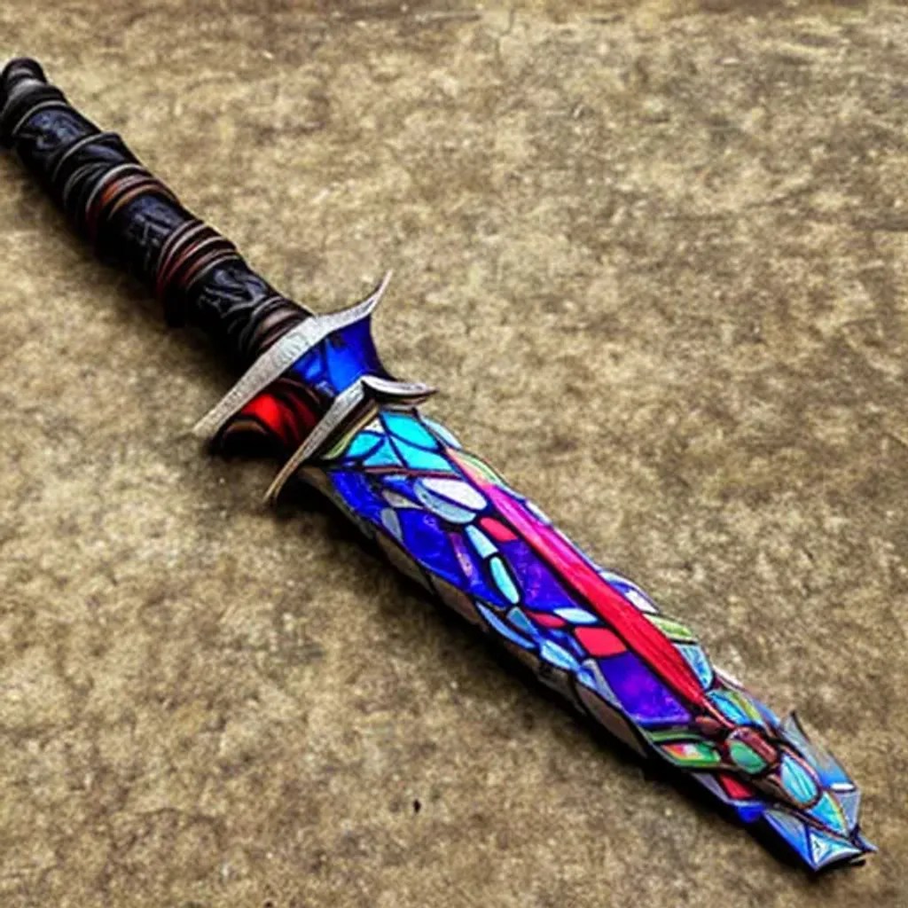 epic dagger with hilt made from stained glass, hyper...