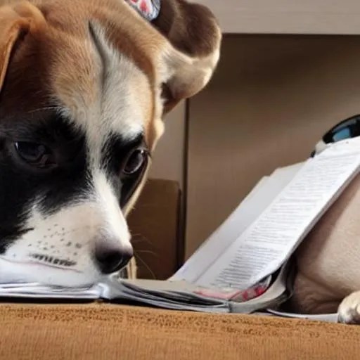 a dog doing home work