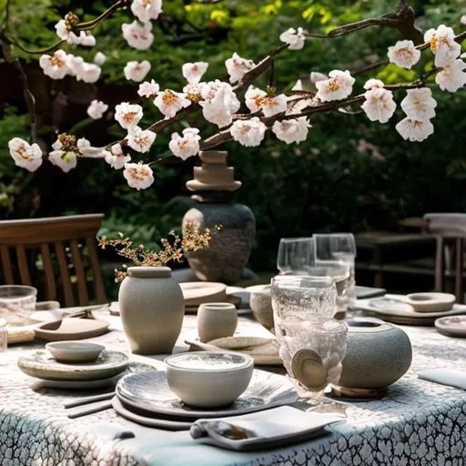 A beautiful table styling inside a zen garden, the t... OpenArt