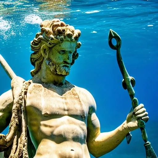 statue of poseidon holding a trident, under water ar... OpenArt