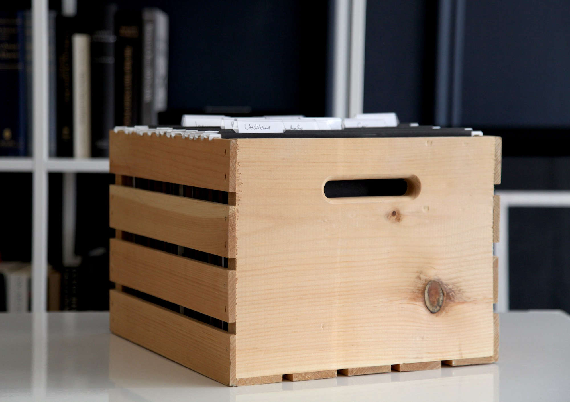 Aha! Hack Pine Storage Crate as File The Organized Home