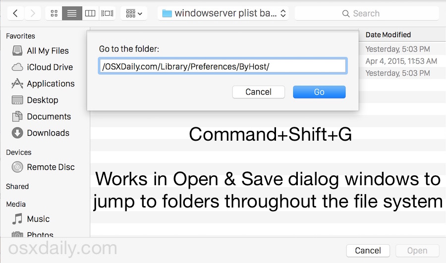 Go to a Directory from Open / Save Window in Mac OS X