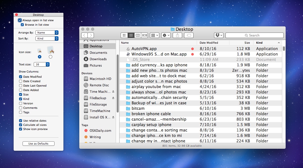 Show Folder Sizes in Mac OS X List View