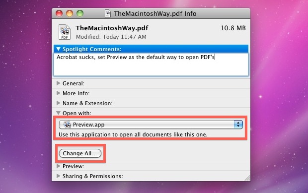 Set the Default PDF Viewer in Mac OS X Back to Preview