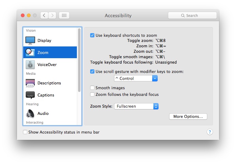 Enable Screen Zoom in Mac OS X