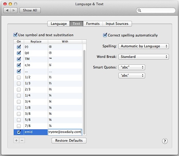 Set a Shortcut to Type an Email Address Instantly in Mac OS X with Text