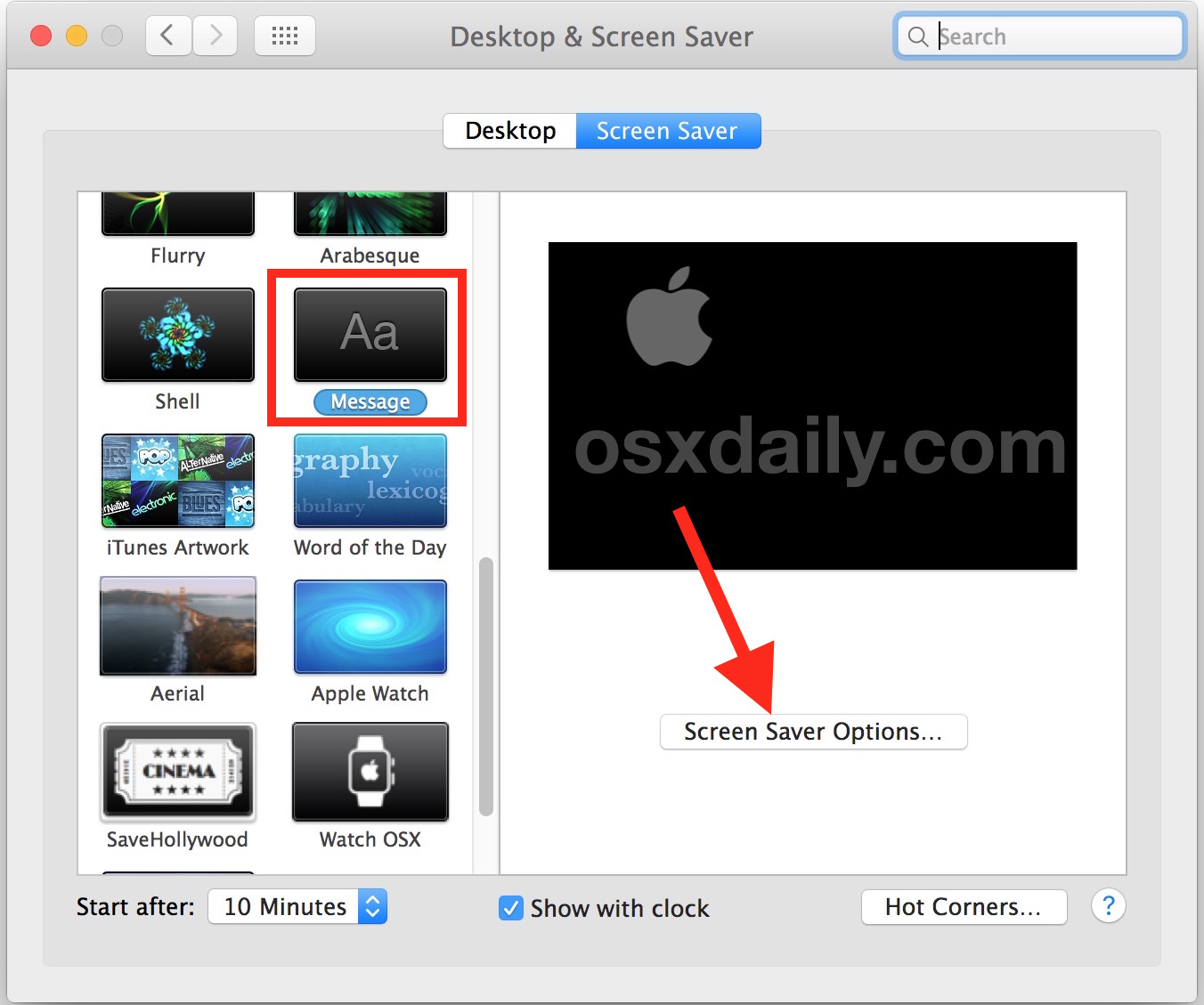 Customize the Screen Saver Text with a Message in Mac OS X