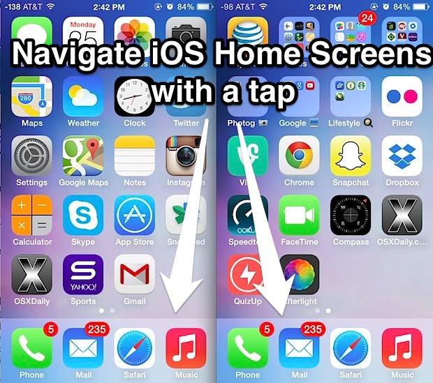Navigate Through the Home Screens of iOS with a Quick Tap