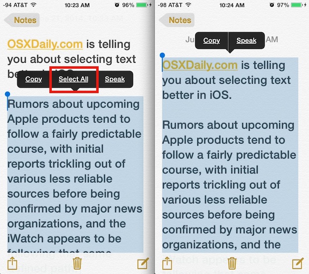 Select Paragraphs & Large Text Block Easily in iOS with a Two
