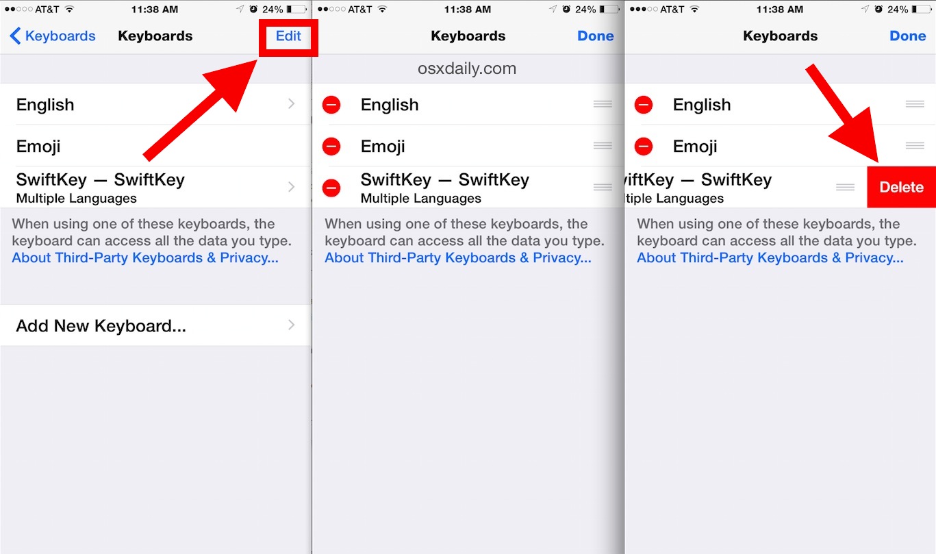 How to Delete a Third Party Keyboard in iOS
