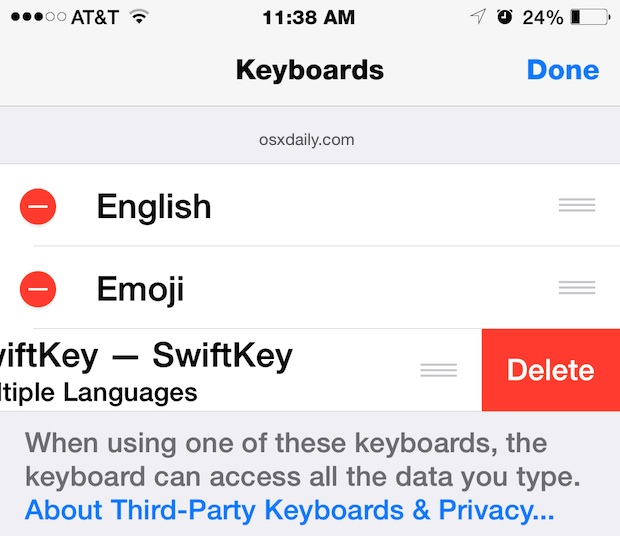 How to Delete a Third Party Keyboard in iOS