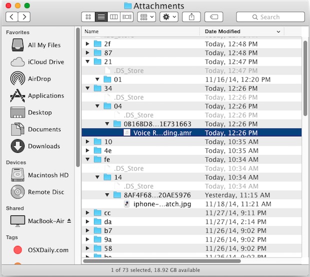 How to Access Attachment Files in Messages App from Mac OS X Finder