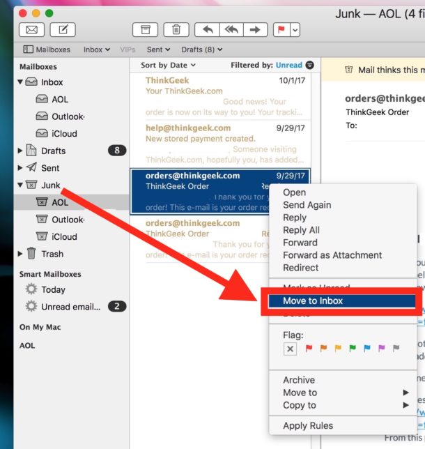 How to Move eMail from Junk to Inbox on Mail for Mac