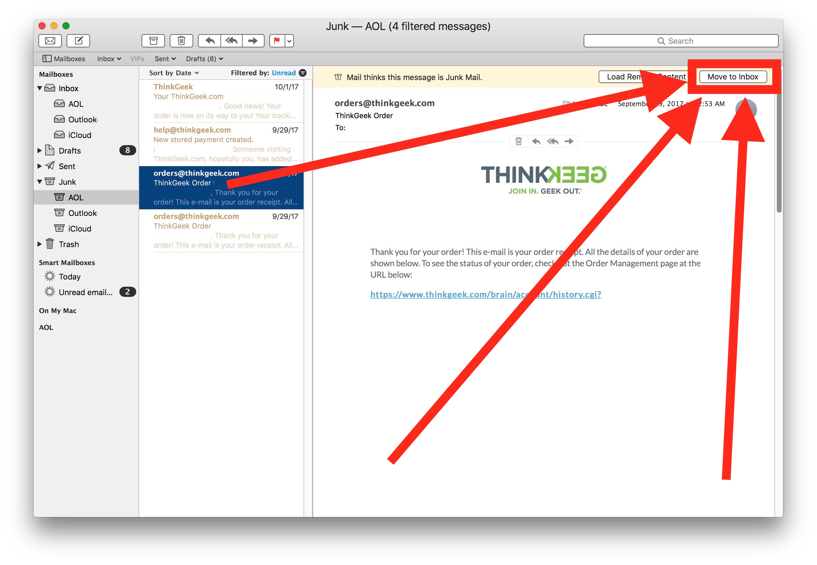 How to Move eMail from Junk to Inbox on Mail for Mac