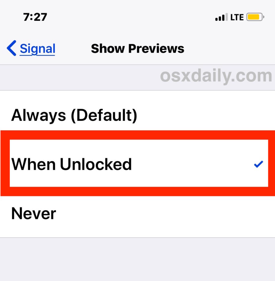 How to Stop Signal Showing Message Previews on Locked Screen of iPhone