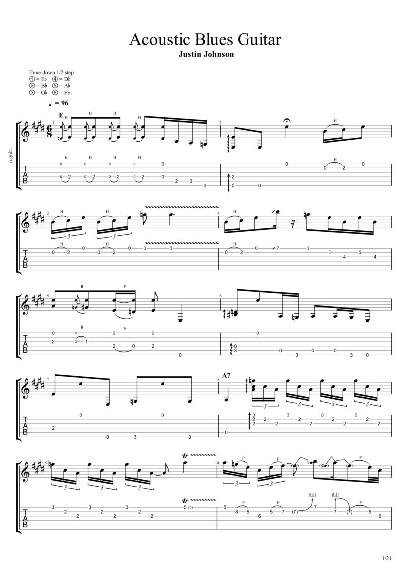 ACOUSTIC BLUES GUITAR Tab Justin Johnson