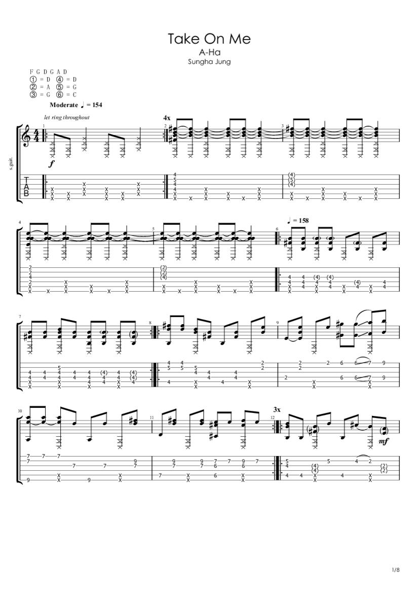 A Ha Take On Me Chords & Tabs Sungha Jung