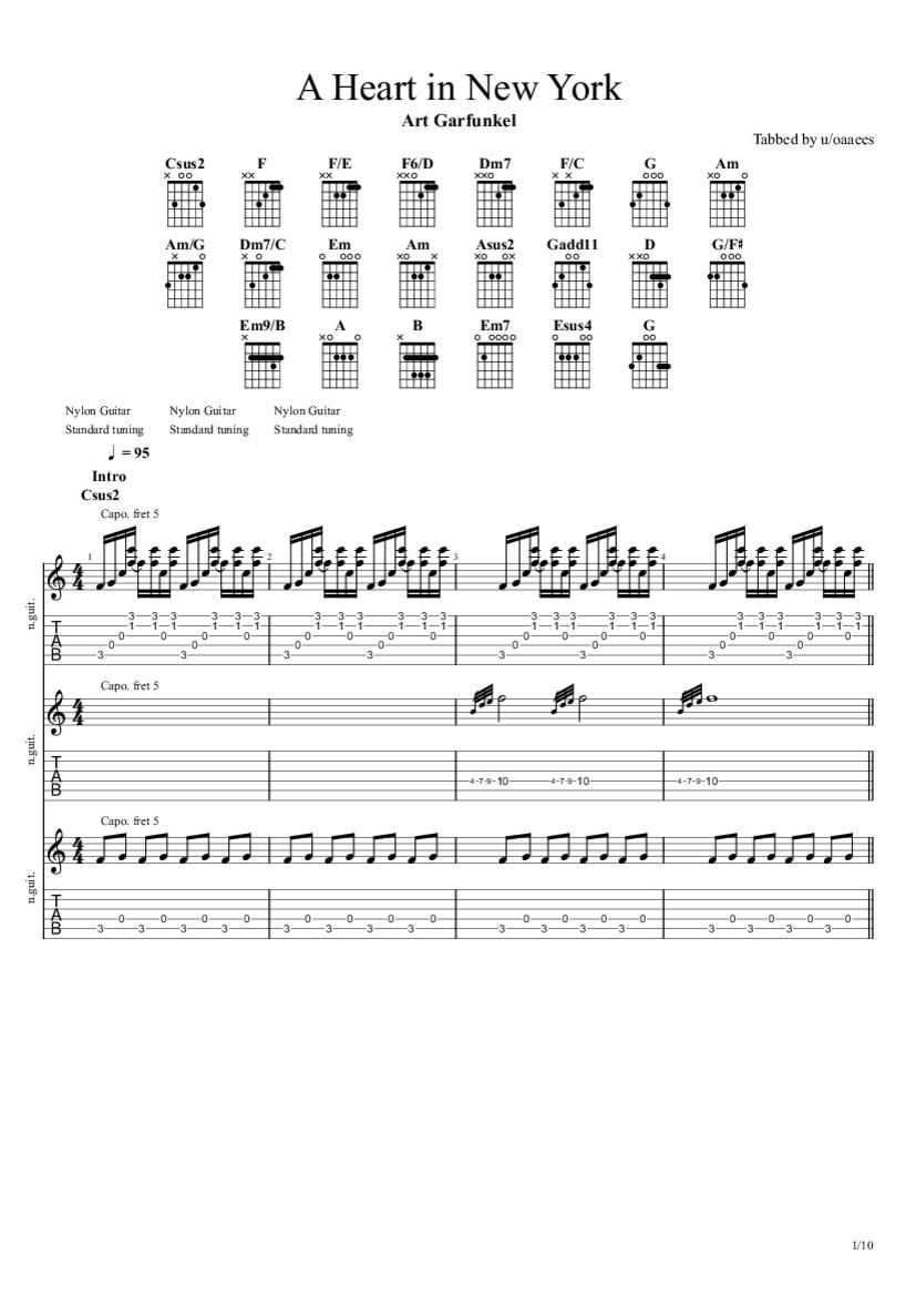 A Heart in New York Tab & Chords ArtGarfunkel PaidTabs