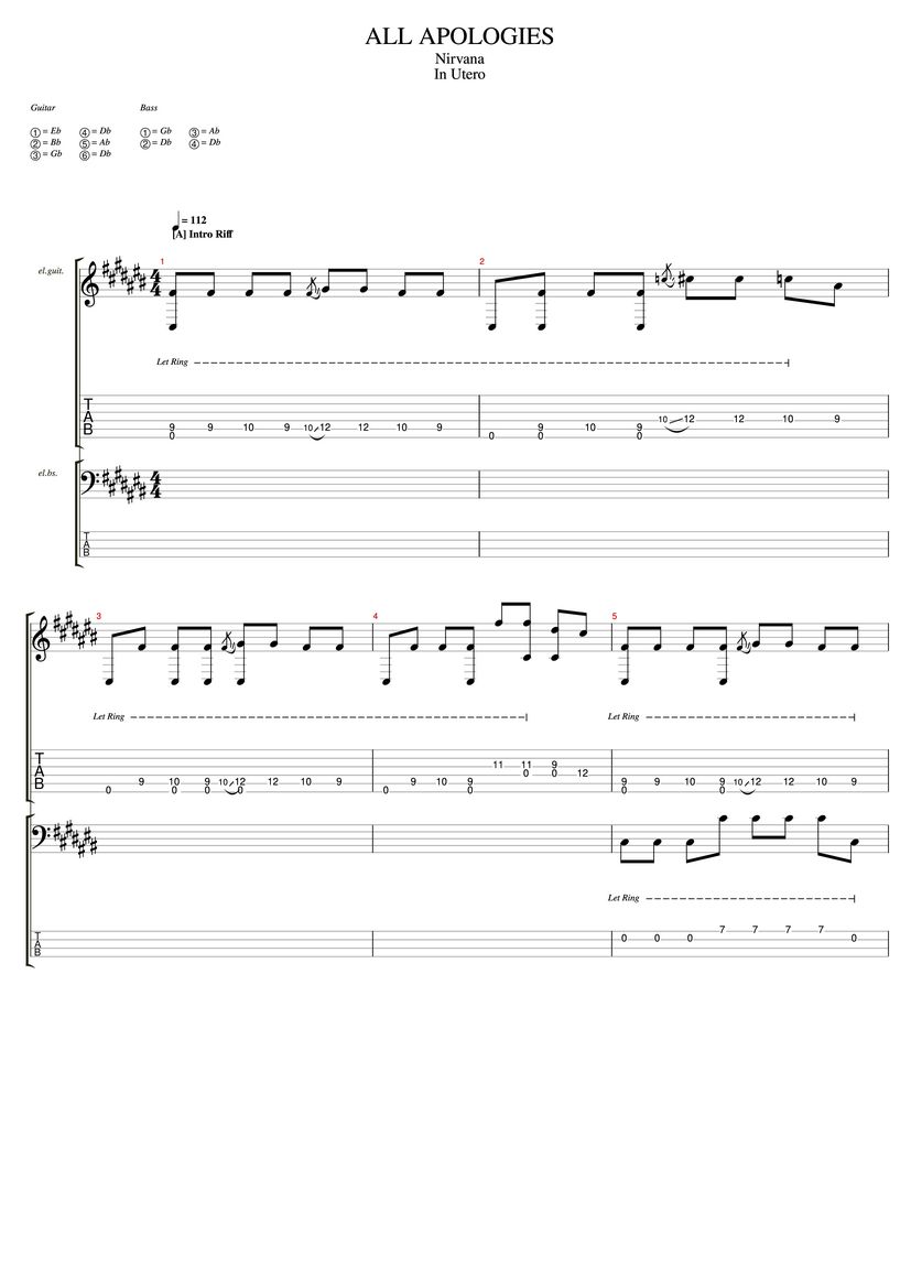 All Apologies Tab & Chords Nirvana