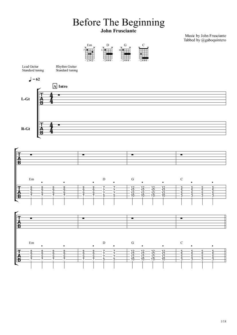 Before The Beginning Tab & Chords John Frusciante