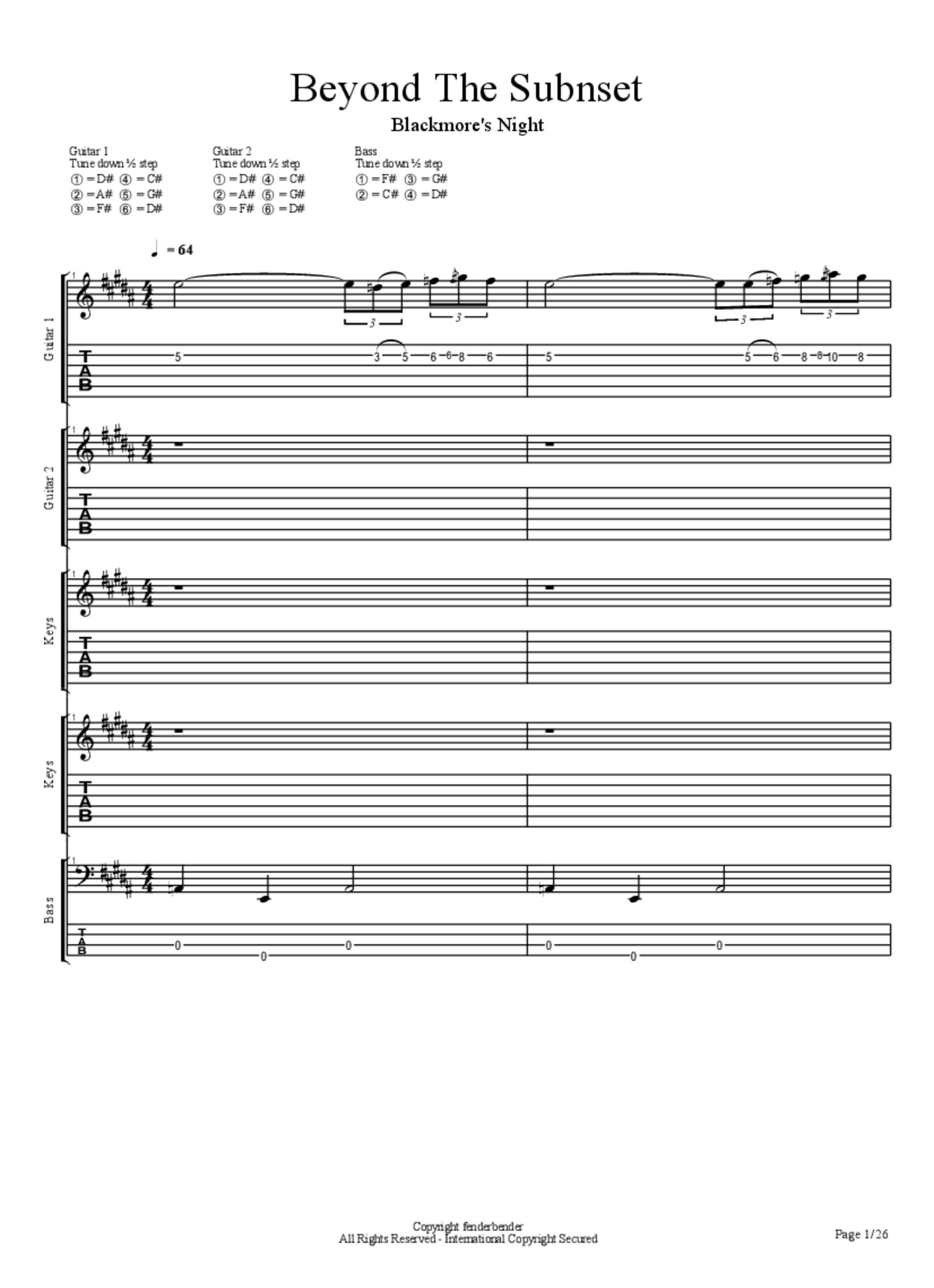 Beyond the Sunset Drum Tab & Chords Blackmore's Night