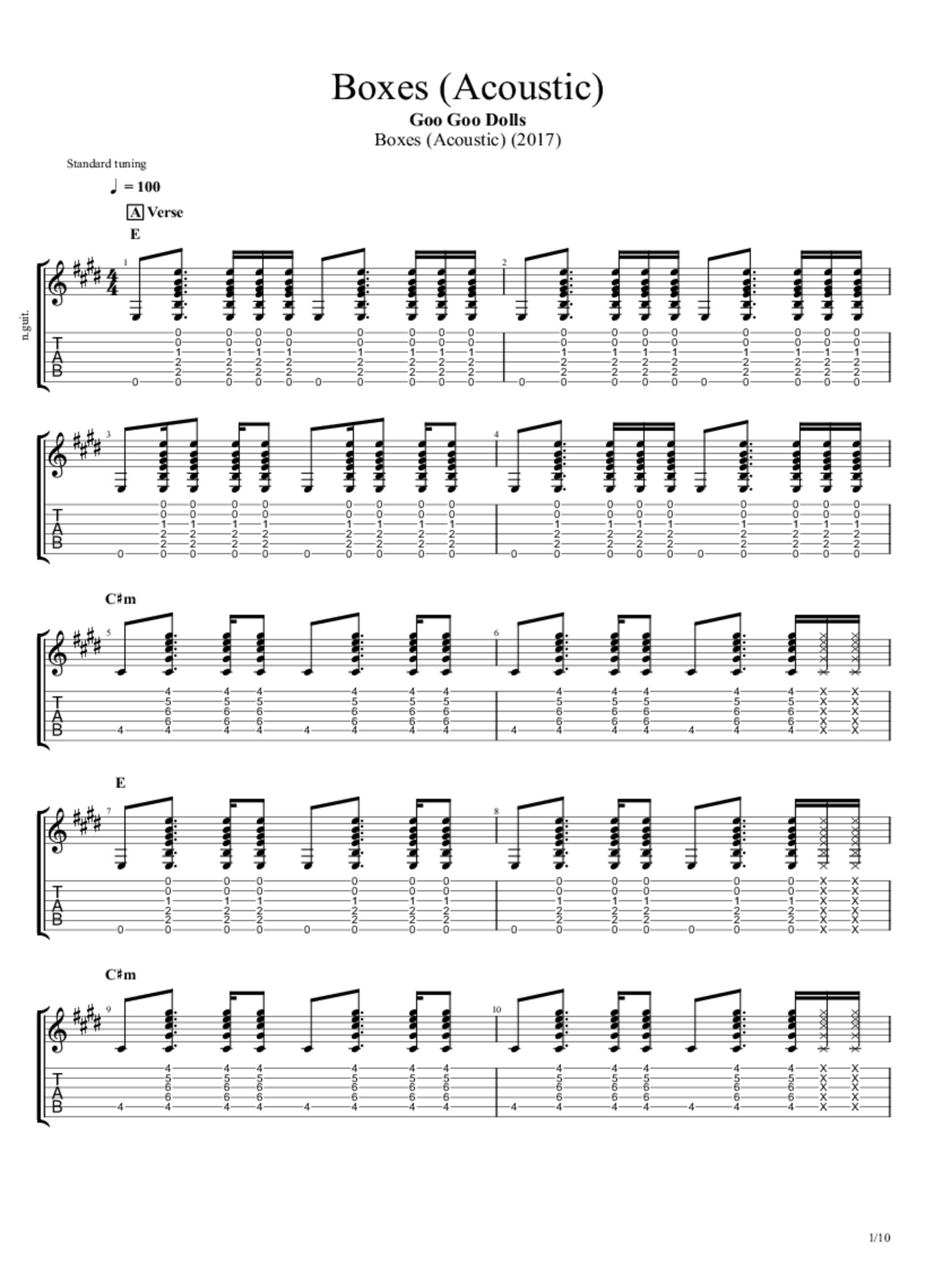 Boxes Acoustic Tab & Chords Goo Goo Dolls