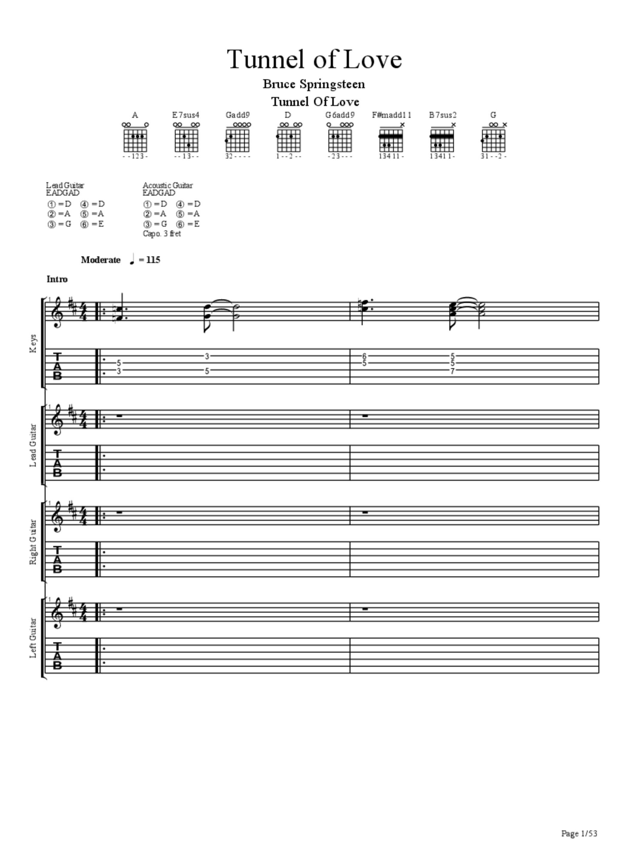 Bruce Springsteen Tunnel of Love Tab & Chords Ricky9027