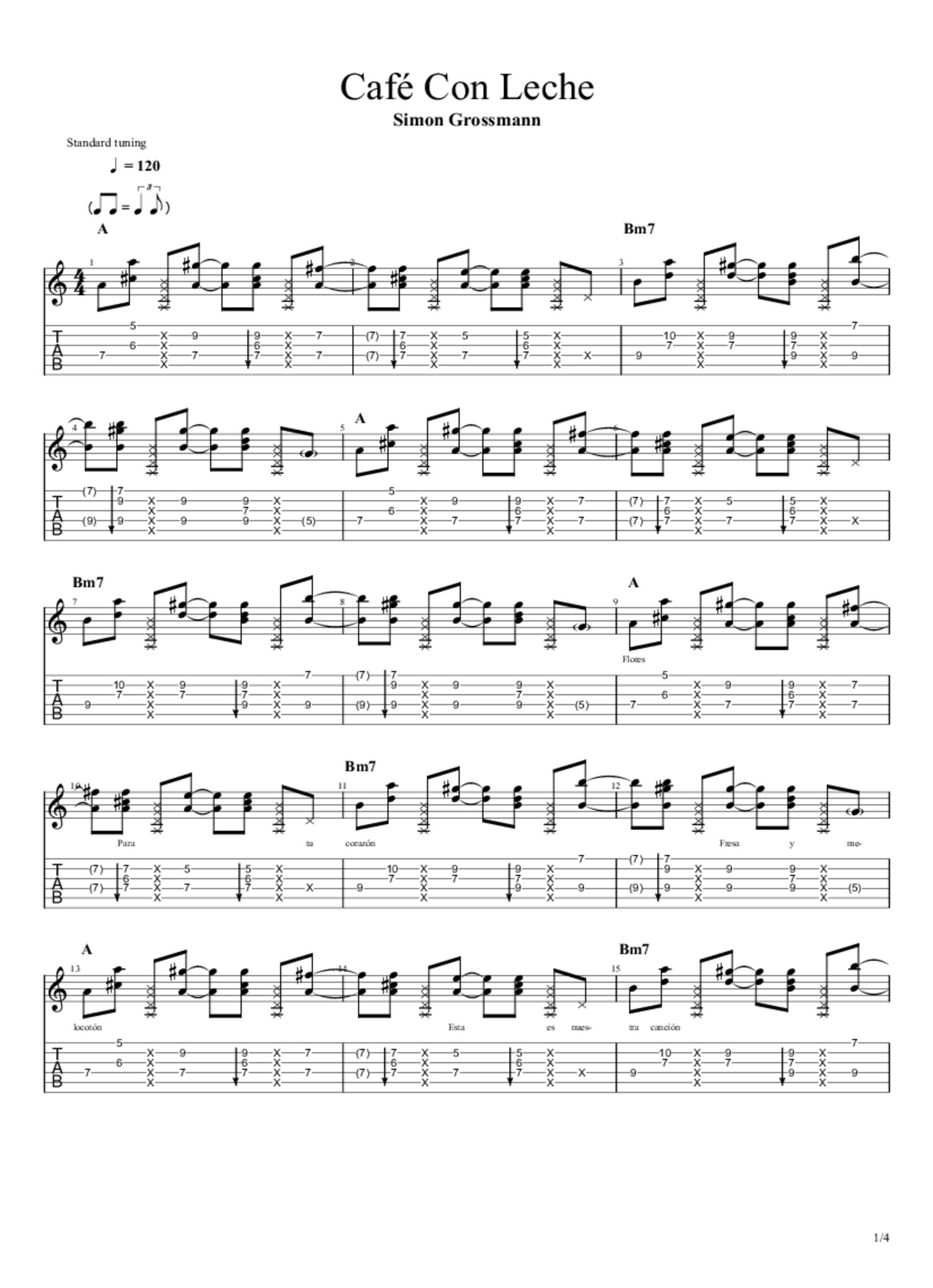 Café Con Leche Tab & Chords Simon Grossmann