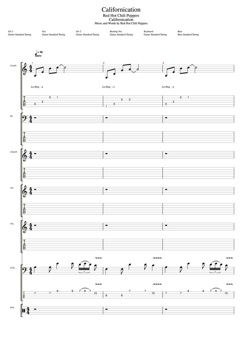 Californication Red Hot Chilli Peppers EASY Chords & Tab