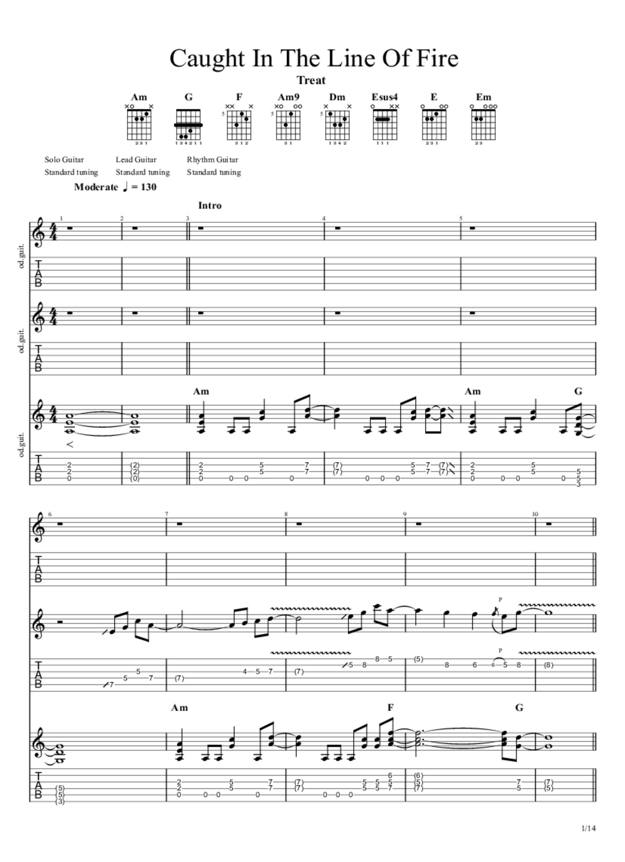 Caught In The Line Of Fire Tab & Chords Treat PaidTabs