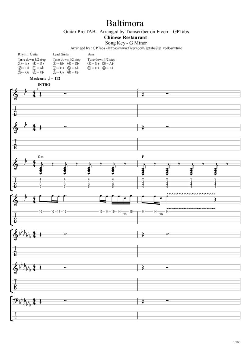 Chinese Restaurant Drum Tab & Chords Baltimora PaidTabs