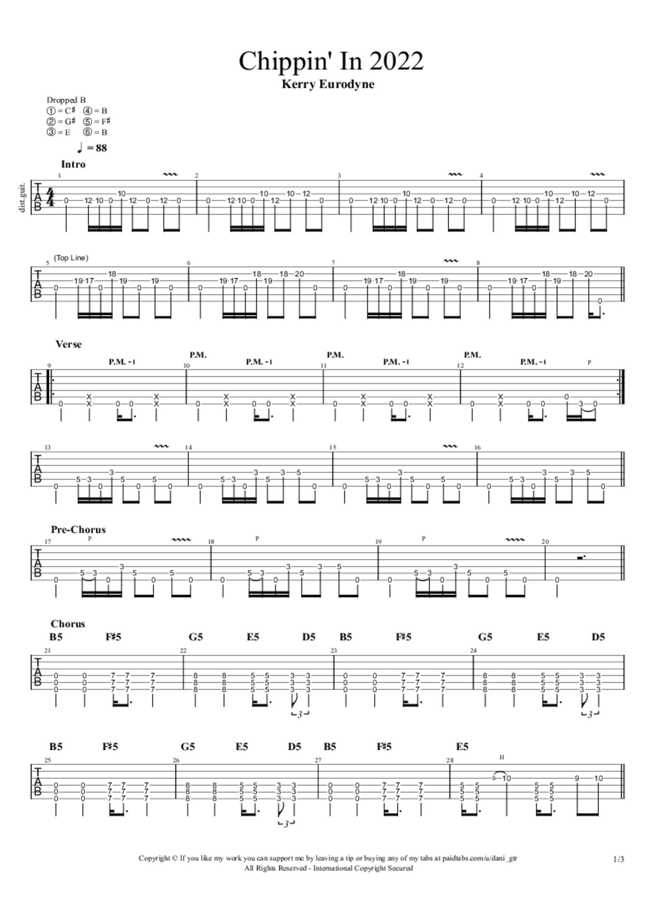 Chippin' In 2022 Tab & Chords Kerry Eurodyne PaidTabs