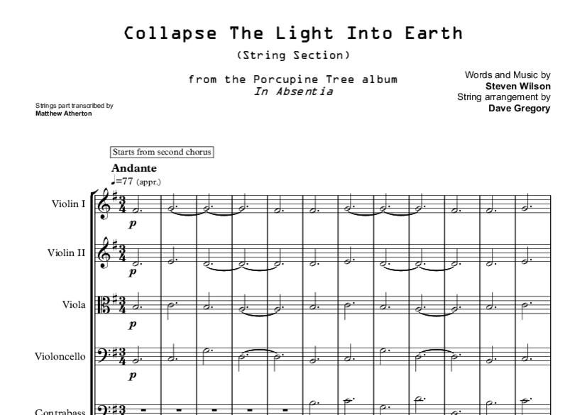 Collapse The Light Into Earth Sheet Music Porcupine Tree