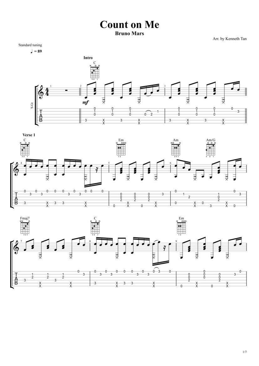 Count on Me Bruno Mars Fingerstyle Acoustic