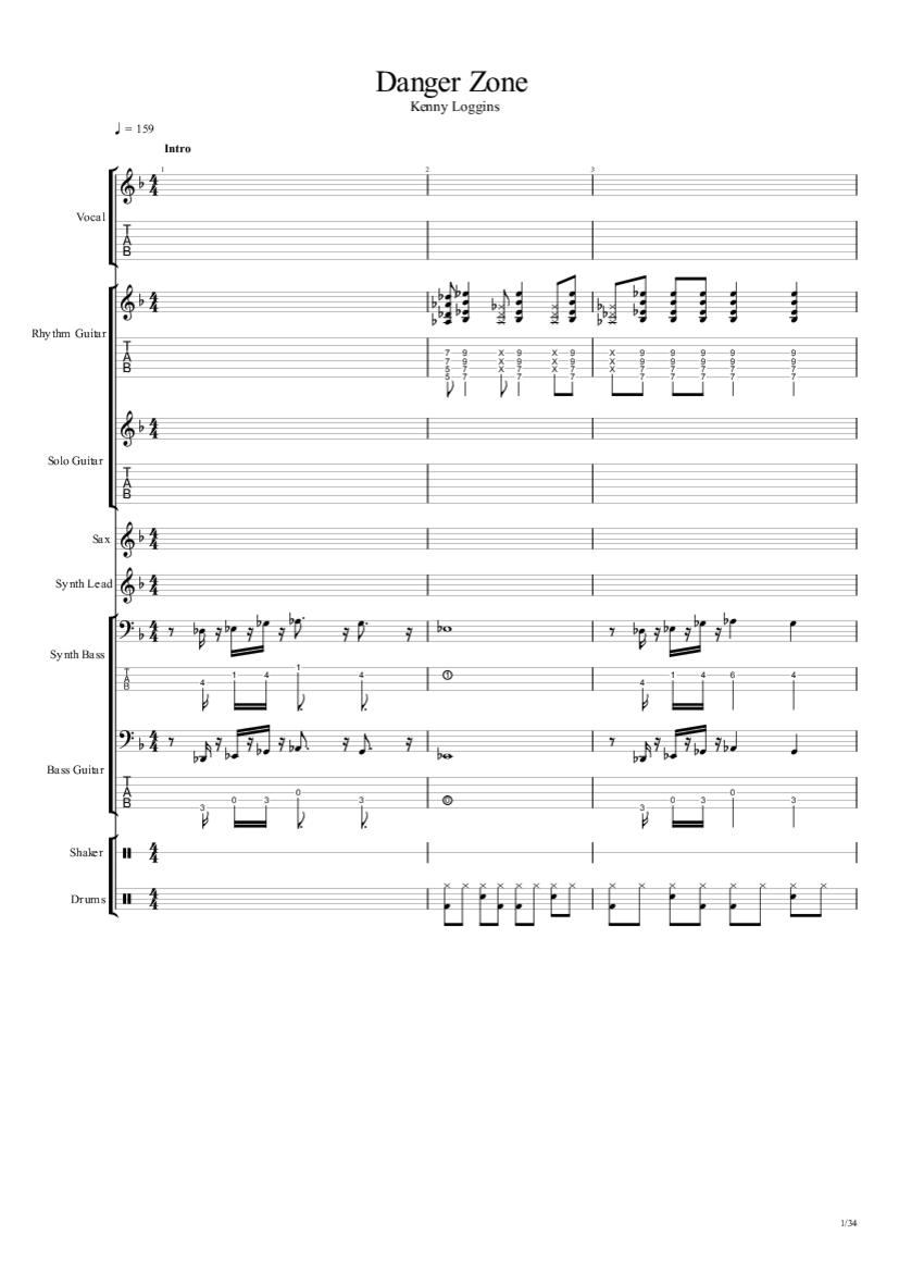 Danger Zone Top Gun Drum Tab & Chords KennyLoggins