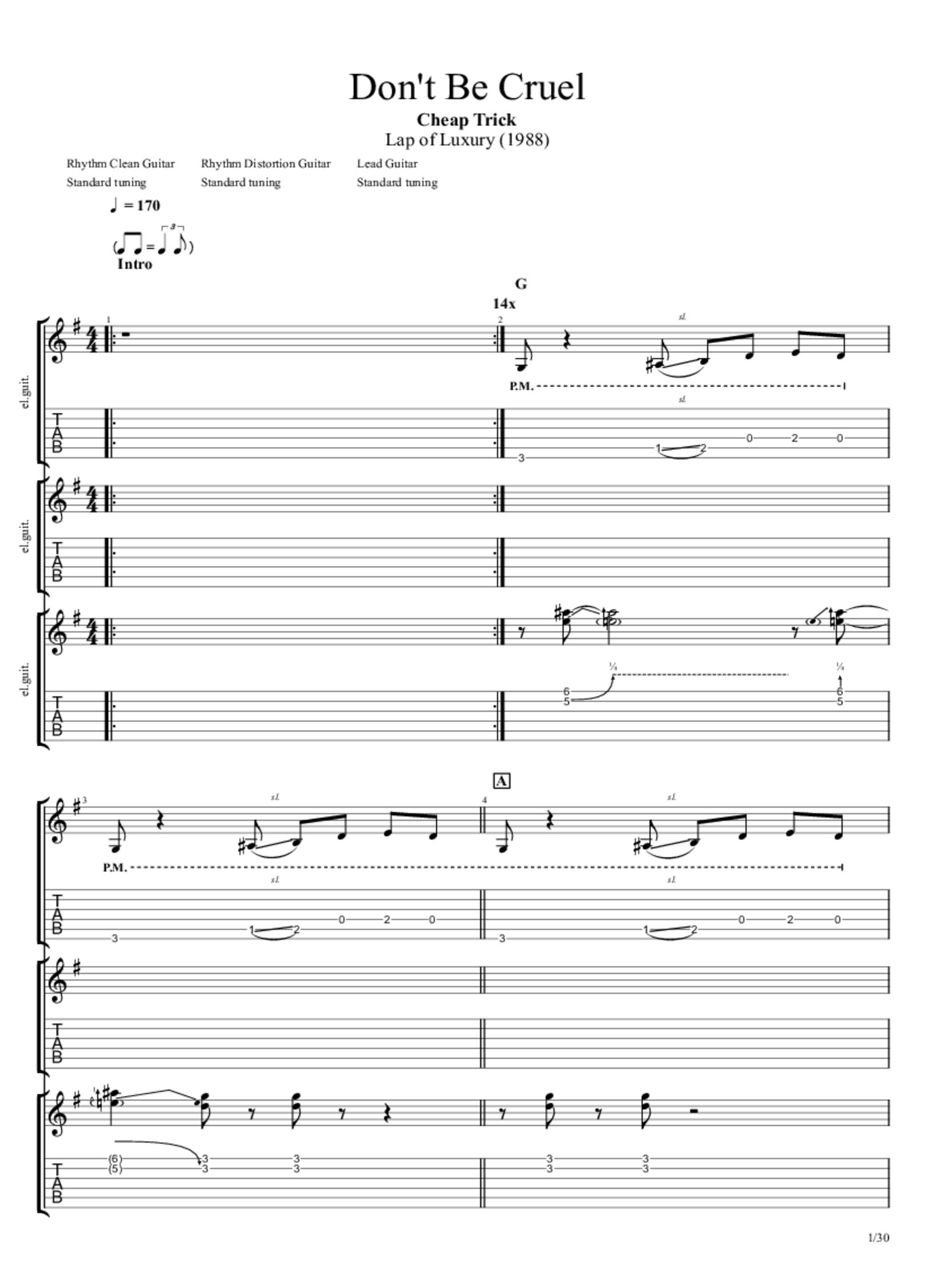 Don't Be Cruel Tab & Chords Cheap Trick