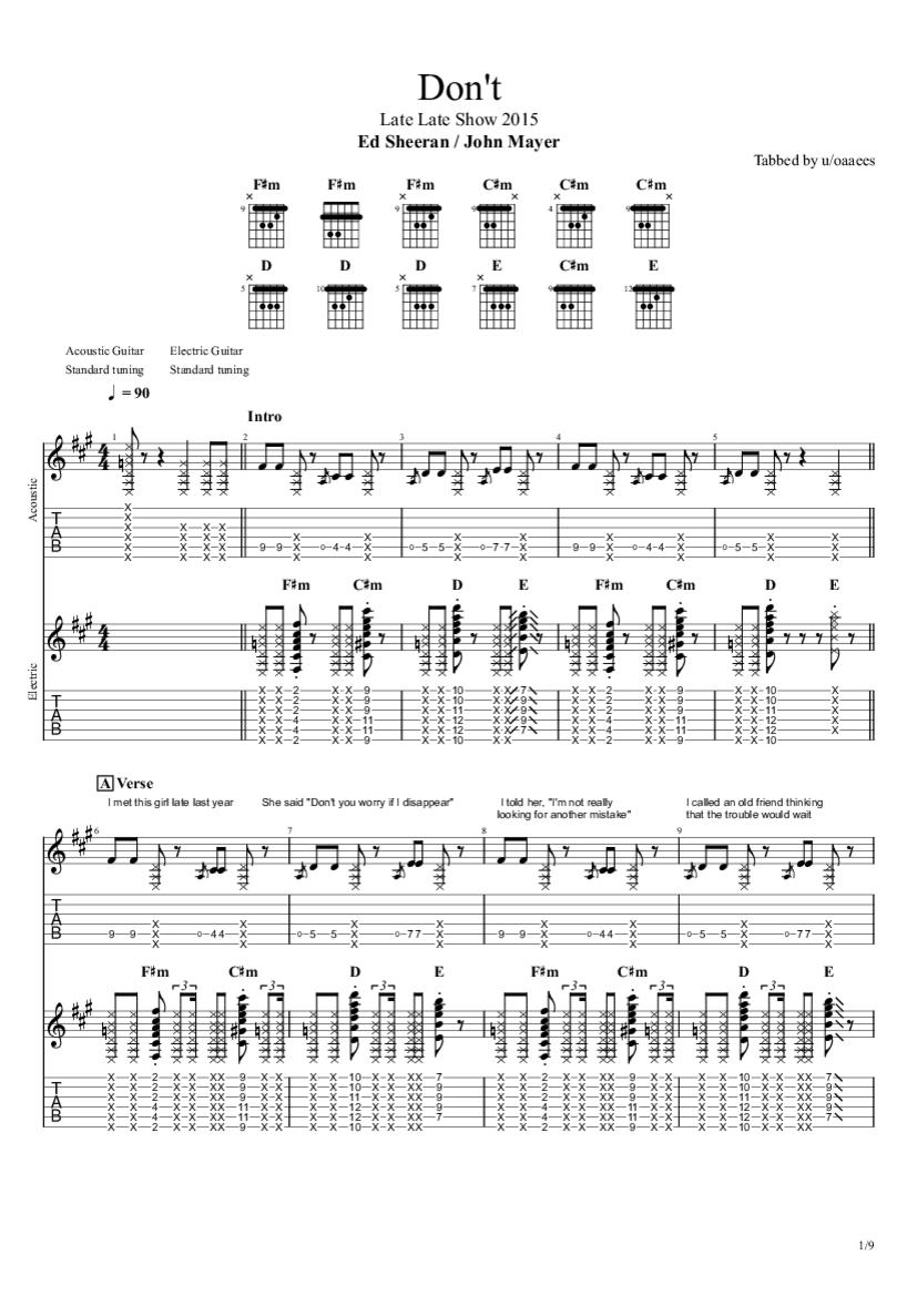 Don't Tab & Chords Ed Sheeran / John Mayer