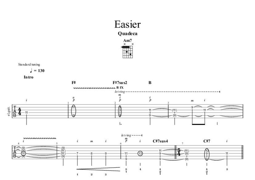 Easier Fingerstyle Tab & Chords Quadeca