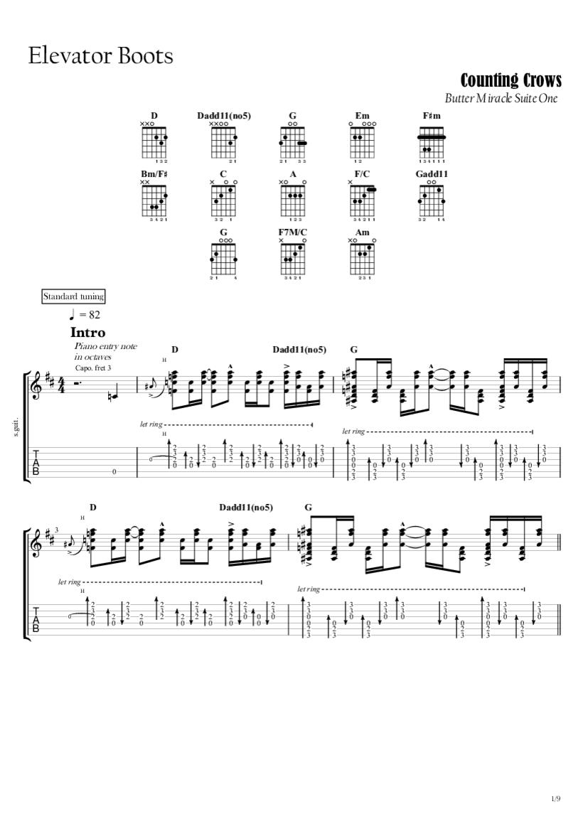 Elevator Boots Tab & Chords Counting Crows