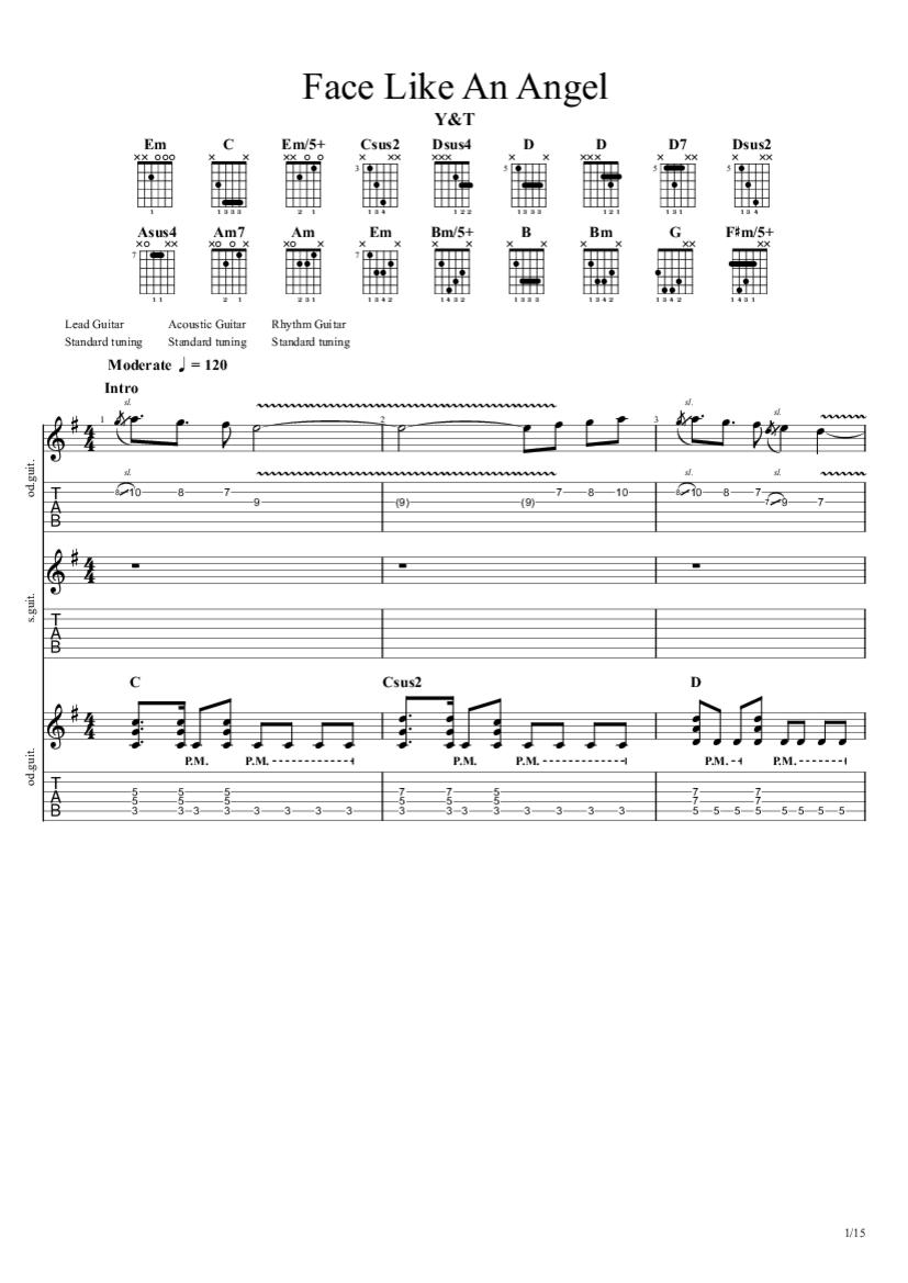 Face Like An Angel Tab & Chords Y&T
