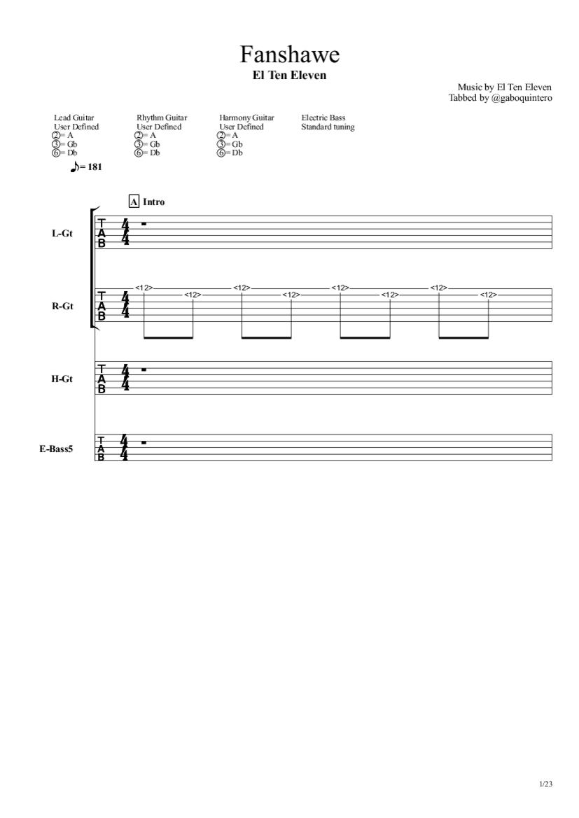 Fanshawe Tab & Chords El Ten Eleven