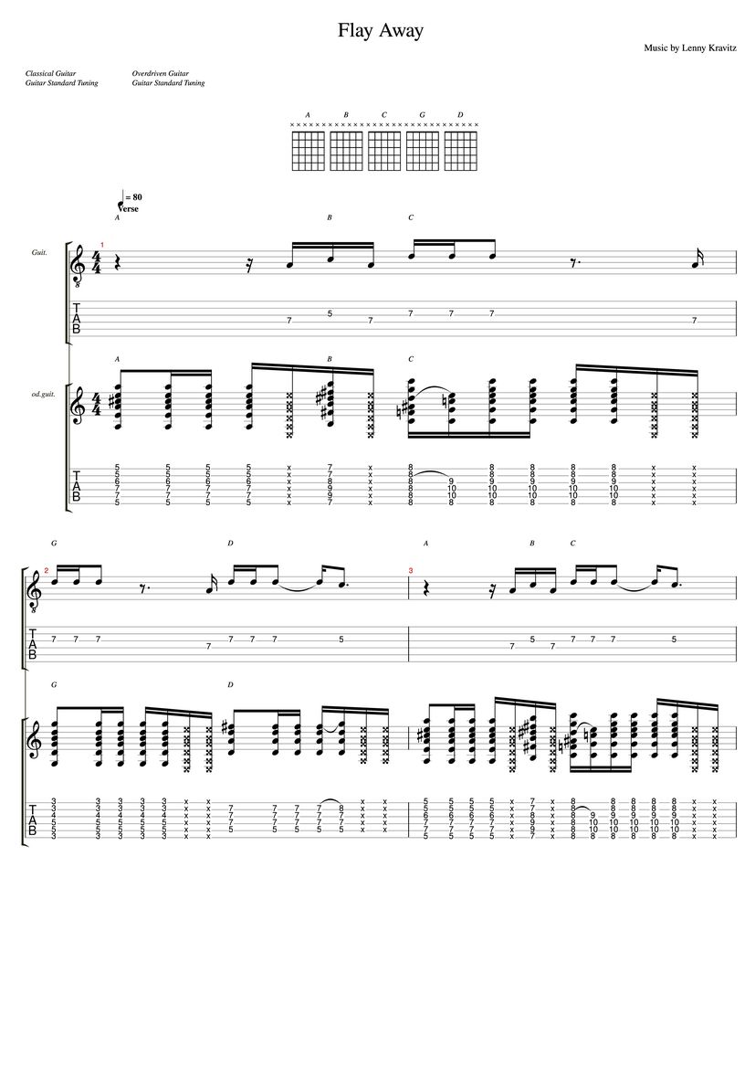 Fly Away Chords & Tabs Lenny Kravitz