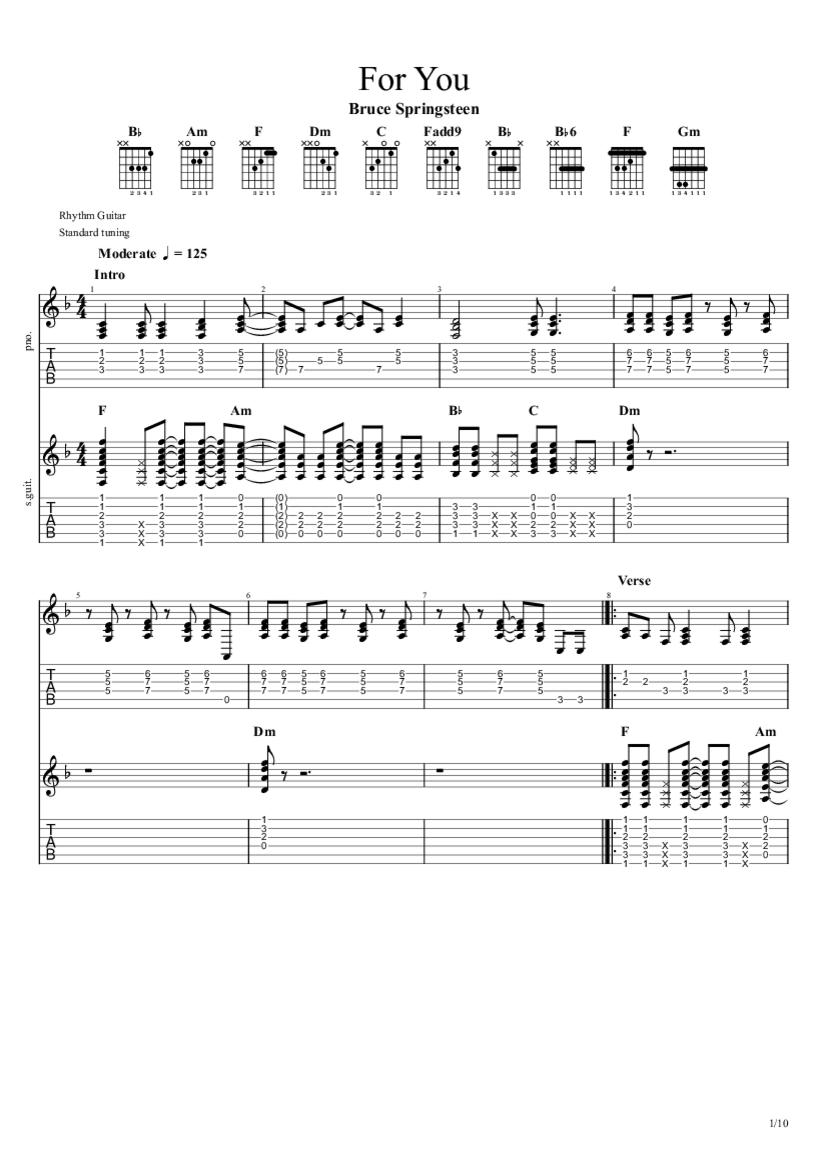 For You Tab & Chords Bruce Springsteen