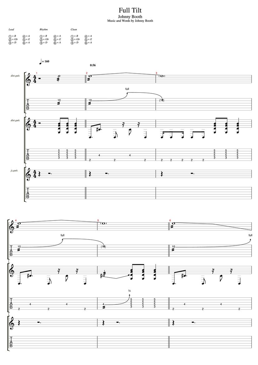 Full Tilt Chords & Tabs Johnny Booth