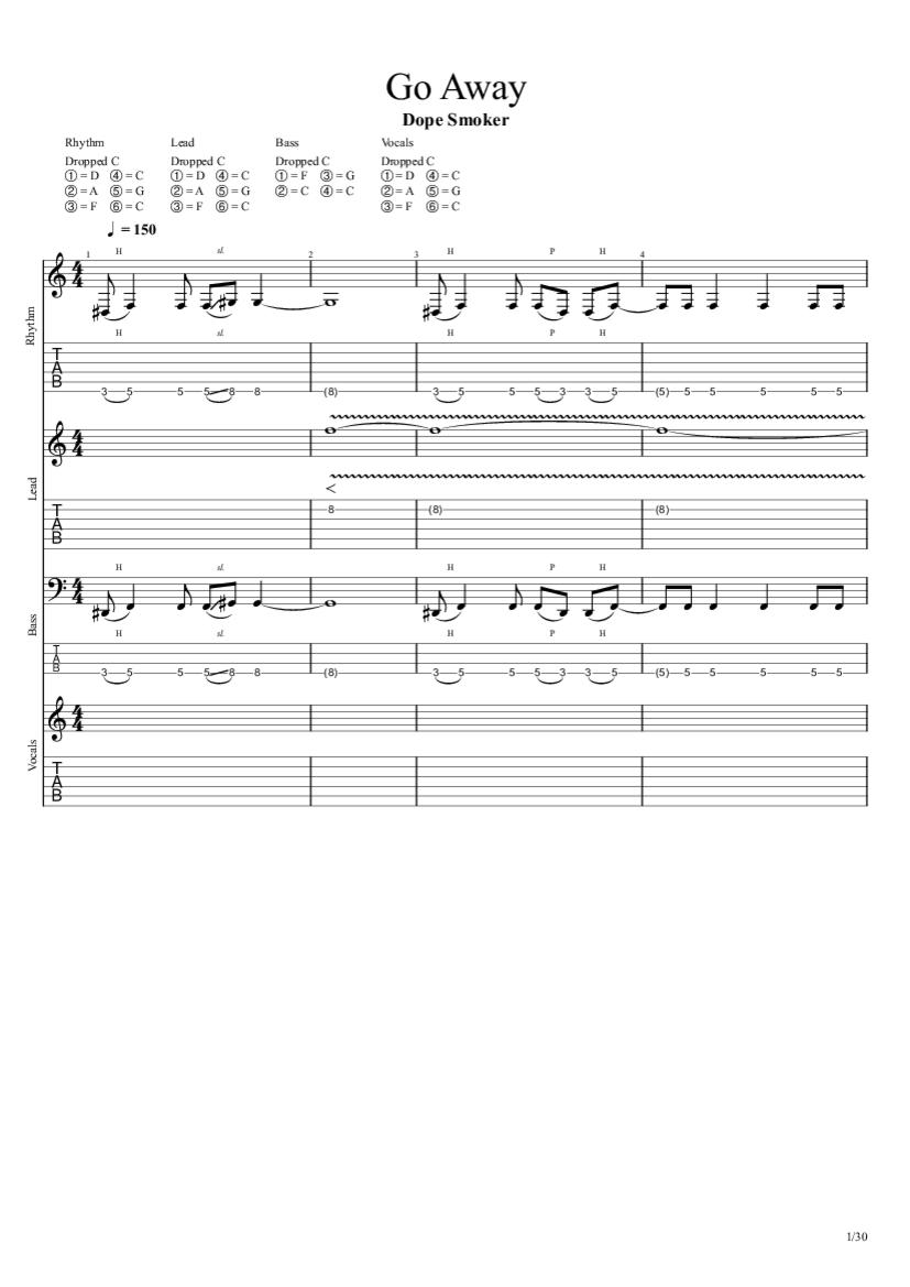 Go Away Tab & Chords Dope Smoker