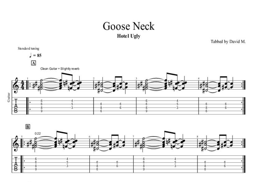 Goose Neck Tab & Chords Hotel Ugly