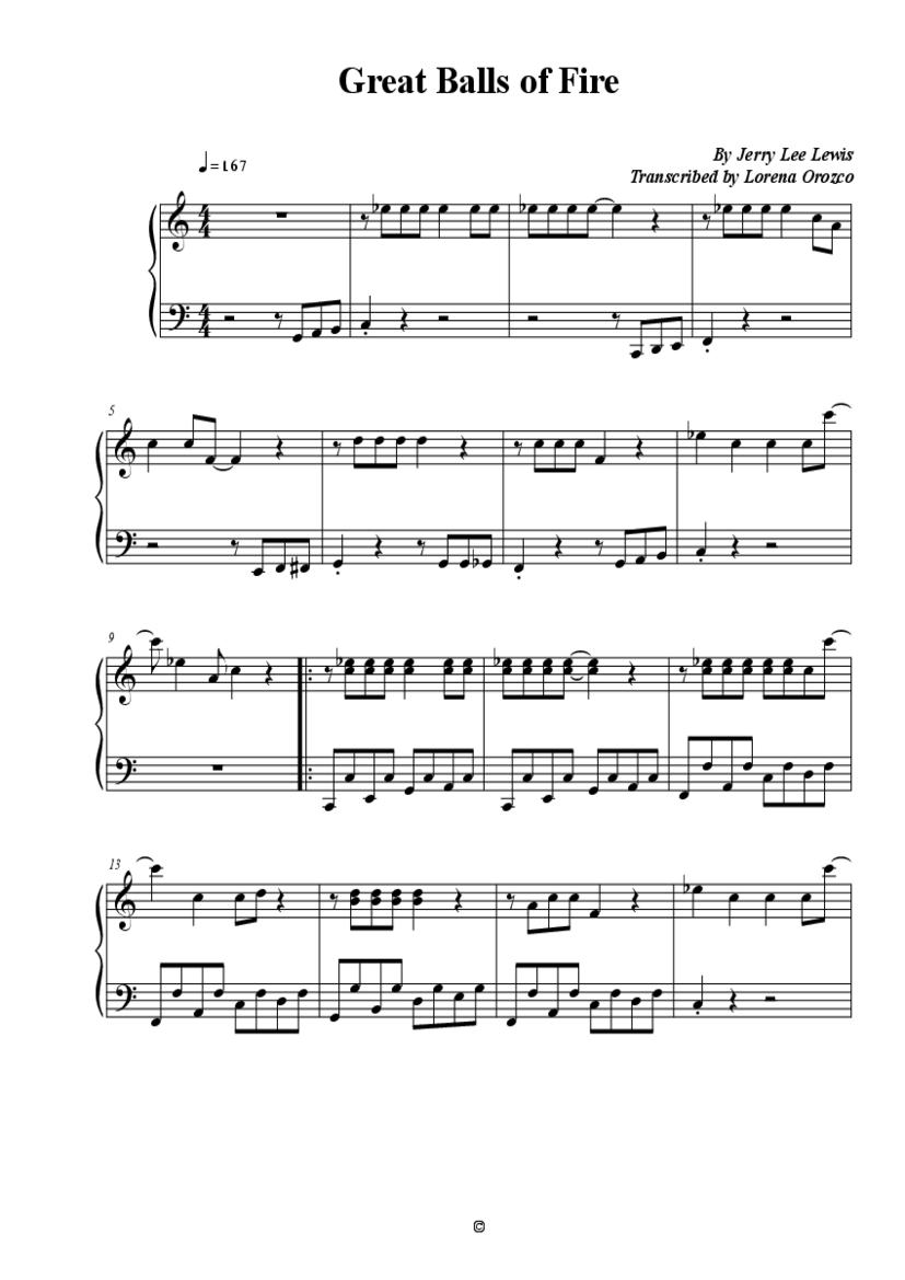 Great Balls Of Fire Piano Sheet Music Jerry Lee Lewis