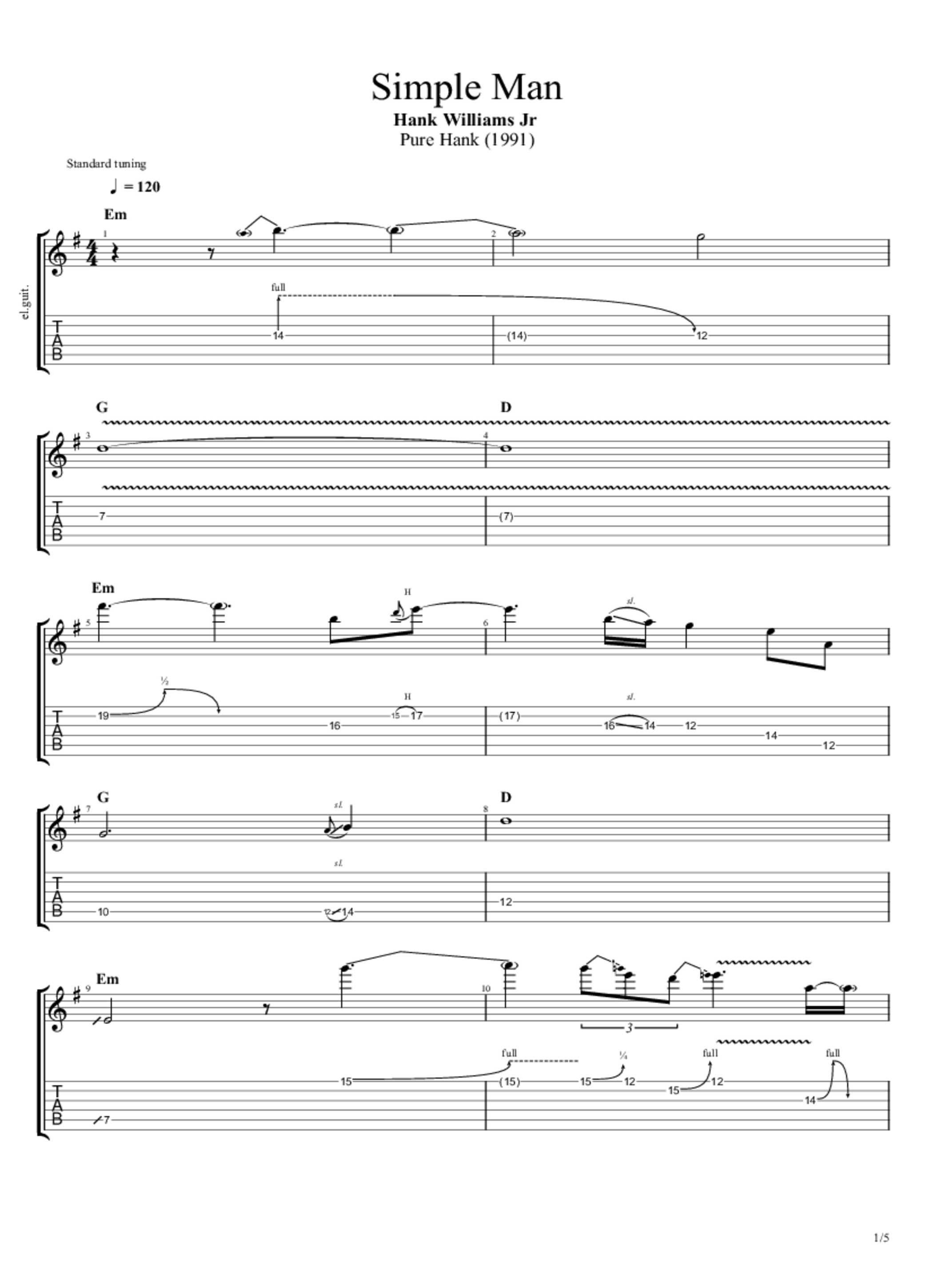 Jr Simple Man Tab & Chords Hank Williams