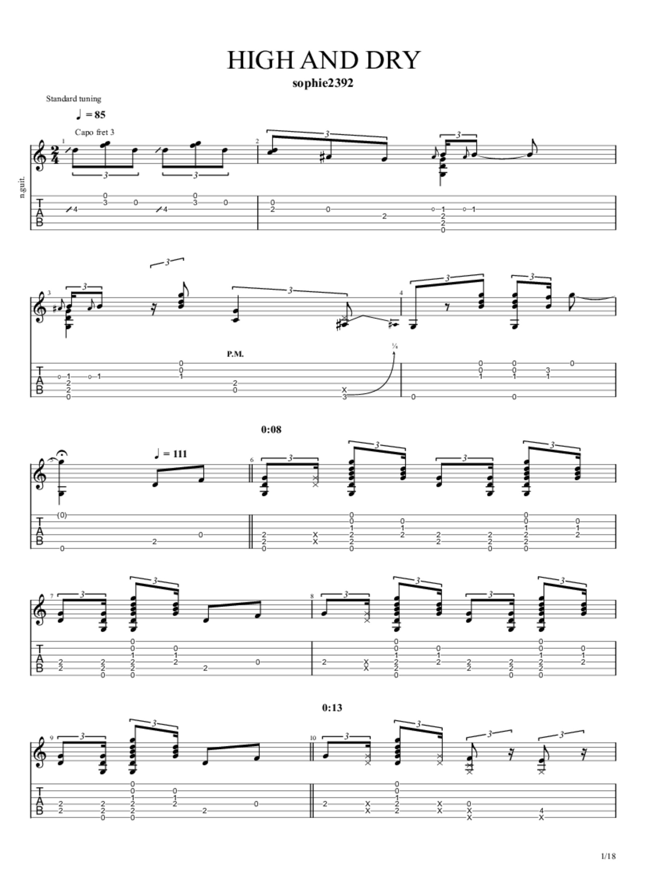 High And Dry Guitar Chords